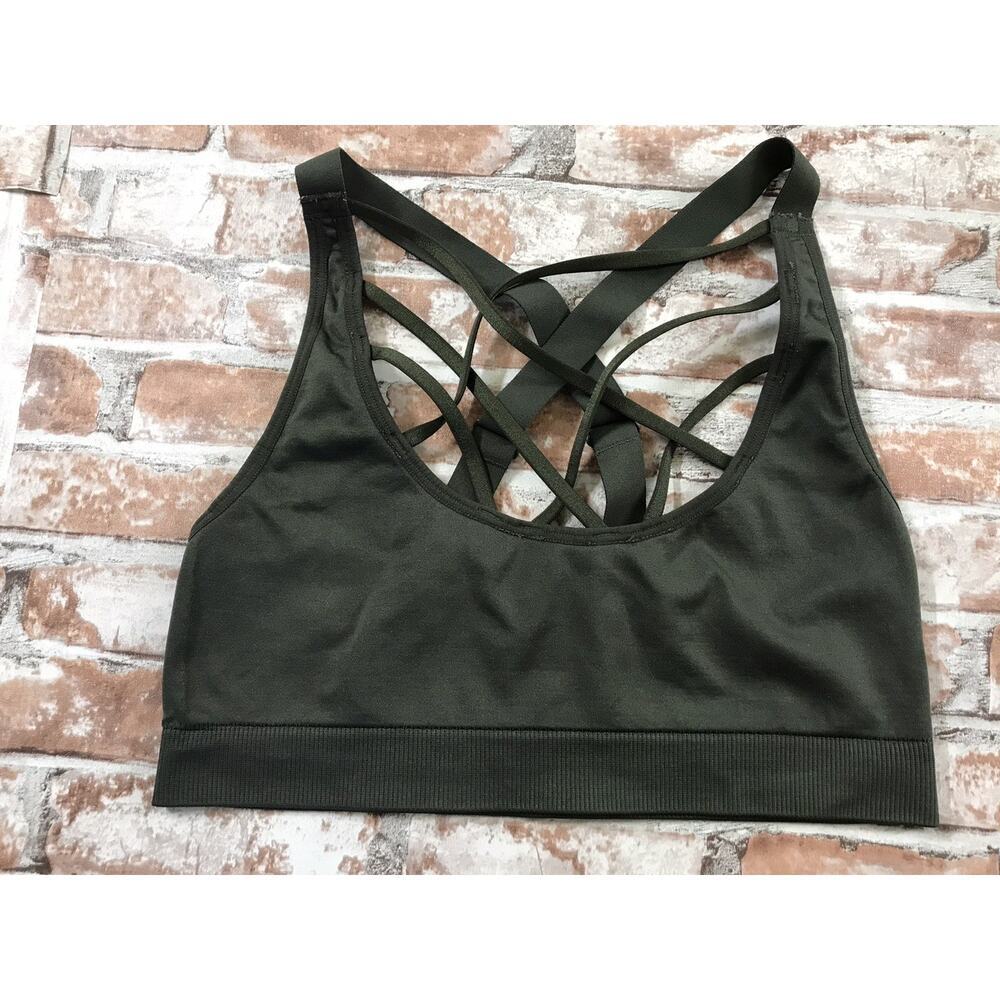 Victoria’s Secret Olive Green Strappy Front Sports Bra Size Med Athleisure